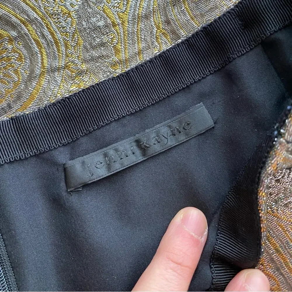 Jenni Kayne Metallic Brocade Knee Length Pencil Skirt XS Designer Silk Blend